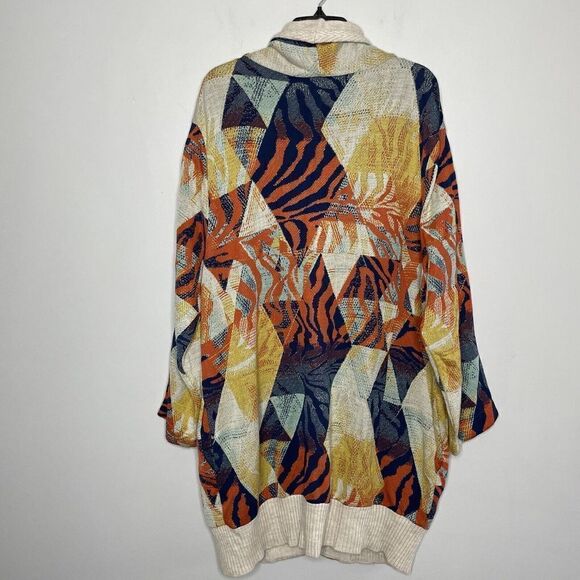 ALDOMARTINS Cardigan Womens 16 Orange Blue Geometric Wool Blend Naeba - Picture 6 of 10